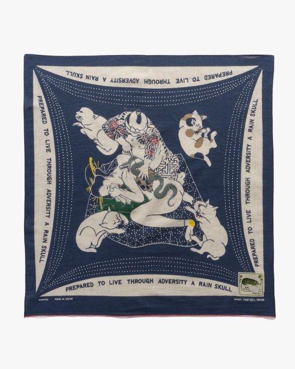 Fastcolor Selvedge Bandana (RAINSKULL NO WOMAN NO CRY) Navy on Sale